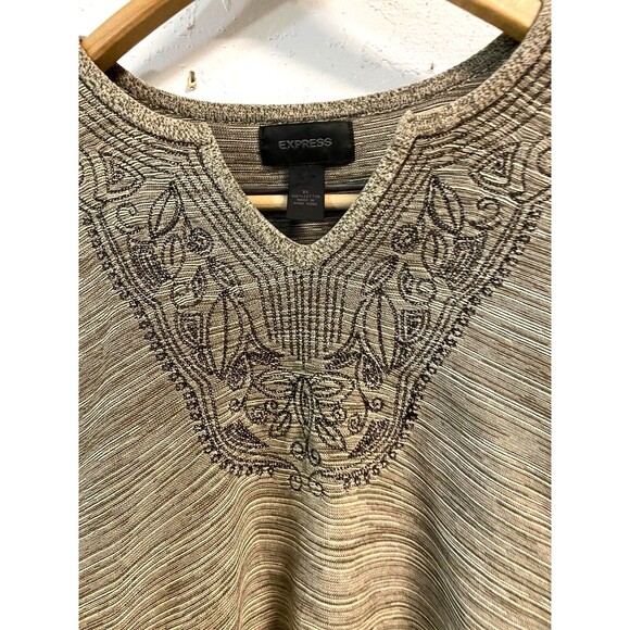 Express Tunic Heavy Weave XL Tan/Brown Aztec Design Front 100% Cotton HOBO - Picture 2 of 6